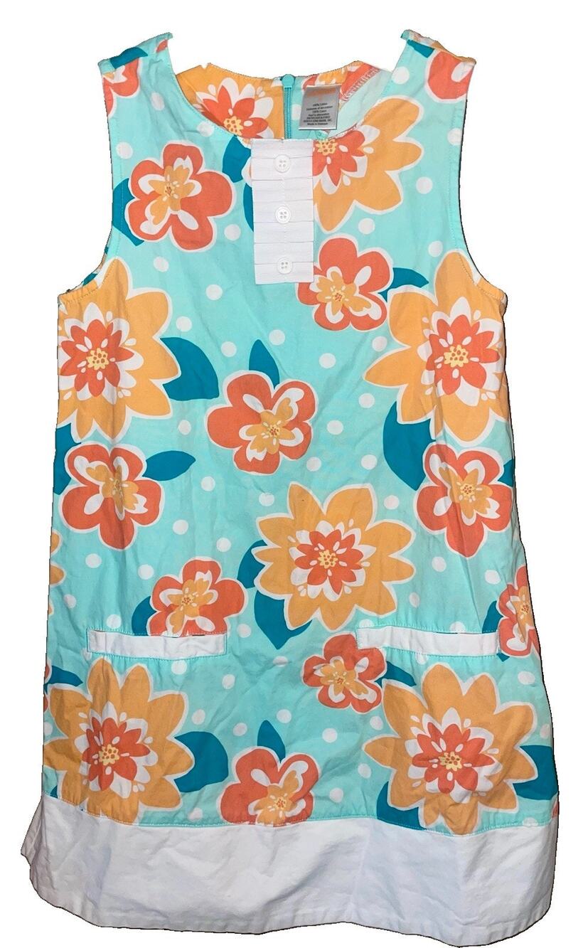 Gymboree “Sunny Citrus” Girls Pretty Sleeveless Floral Dress Sz 8 W/White Hem